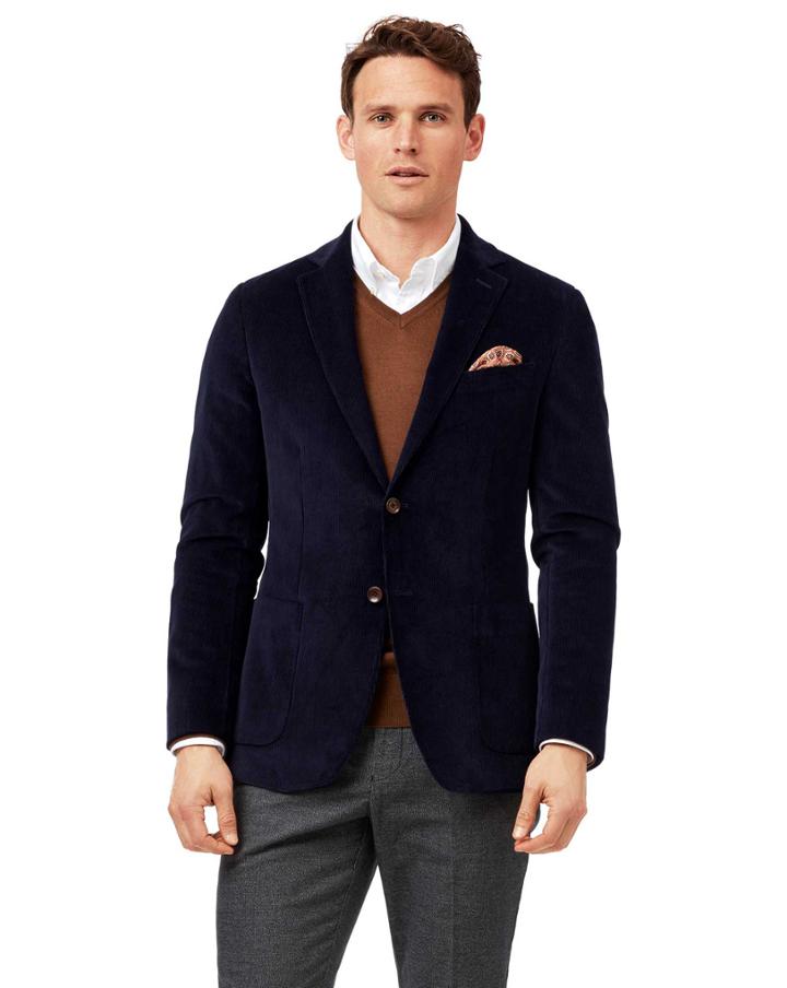  Slim Fit Blue Italian Corduroy Cotton Jacket Size 36 By Charles Tyrwhitt
