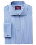 Charles Tyrwhitt Charles Tyrwhitt Slim Fit Semi-spread Collar Luxury Poplin Stripe Sky Blue Cotton Dress Shirt Size 15/35
