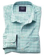 Charles Tyrwhitt Classic Fit Non-iron Oxford White And Green Grid Check Cotton Casual Shirt Single Cuff Size Large By Charles Tyrwhitt