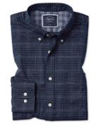 Extra Slim Fit Soft Washed Non-iron Twill Navy Grid Check Cotton Casual Shirt Single Cuff Size Large By Charles Tyrwhitt