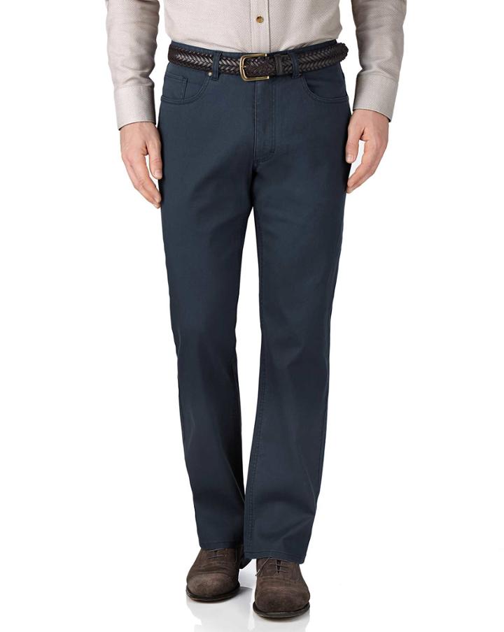 Charles Tyrwhitt Charles Tyrwhitt Blue Classic Fit Stretch Pique 5 Pocket Cotton Tailored Pants Size W32 L30