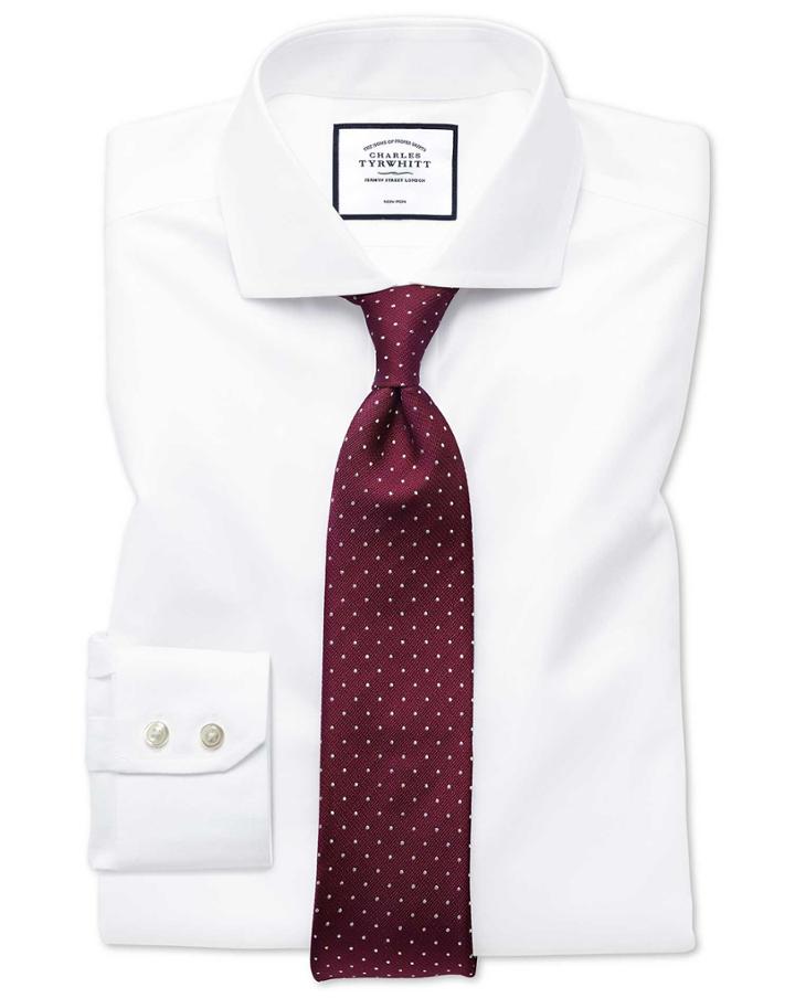  Classic Fit White Non-iron Twill Spread Collar Cotton Dress Shirt French Cuff Size 15/33 By Charles Tyrwhitt