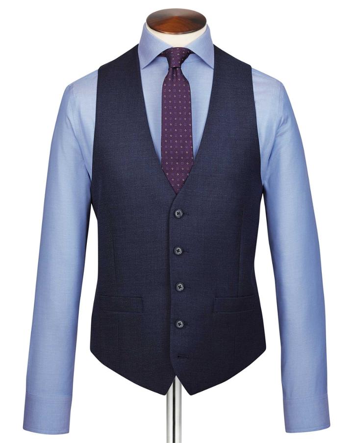  Navy Adjustable Fit Jaspe Business Suit Wool Vest Size W40 By Charles Tyrwhitt
