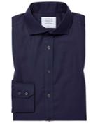  Slim Fit Navy Cutaway Collar Non-iron Twill Cotton Dress Shirt French Cuff Size 14.5/33 By Charles Tyrwhitt