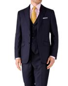  Ink Blue Classic Fit Birdseye Travel Suit Wool Jacket Size 38 By Charles Tyrwhitt