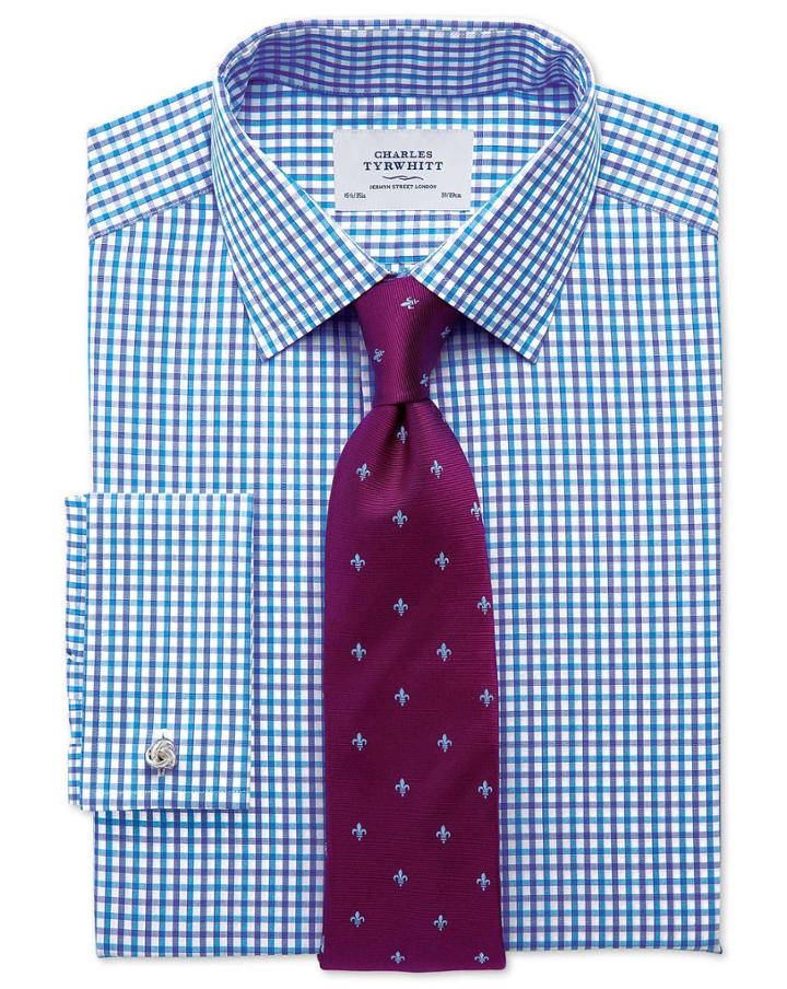 Charles Tyrwhitt Charles Tyrwhitt Classic Fit Two Colour Check Blue Cotton Dress Shirt Size 15/33
