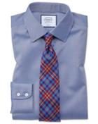  Slim Fit Mid-blue Non-iron Twill Cotton Dress Shirt French Cuff Size 14.5/33 By Charles Tyrwhitt