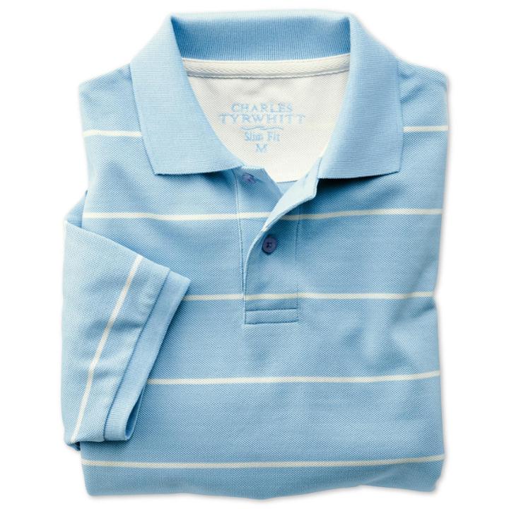 Charles Tyrwhitt Charles Tyrwhitt Sky And White Short Sleeve Stripe Slim Fit Pique Polo (l)