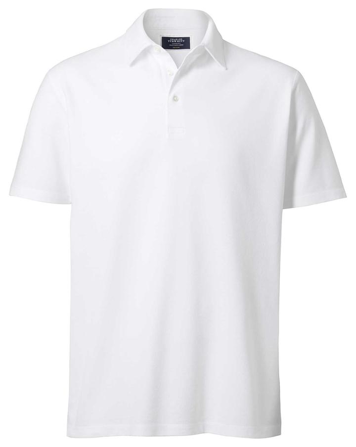  White Oxford Pique Cotton Polo Size Large By Charles Tyrwhitt