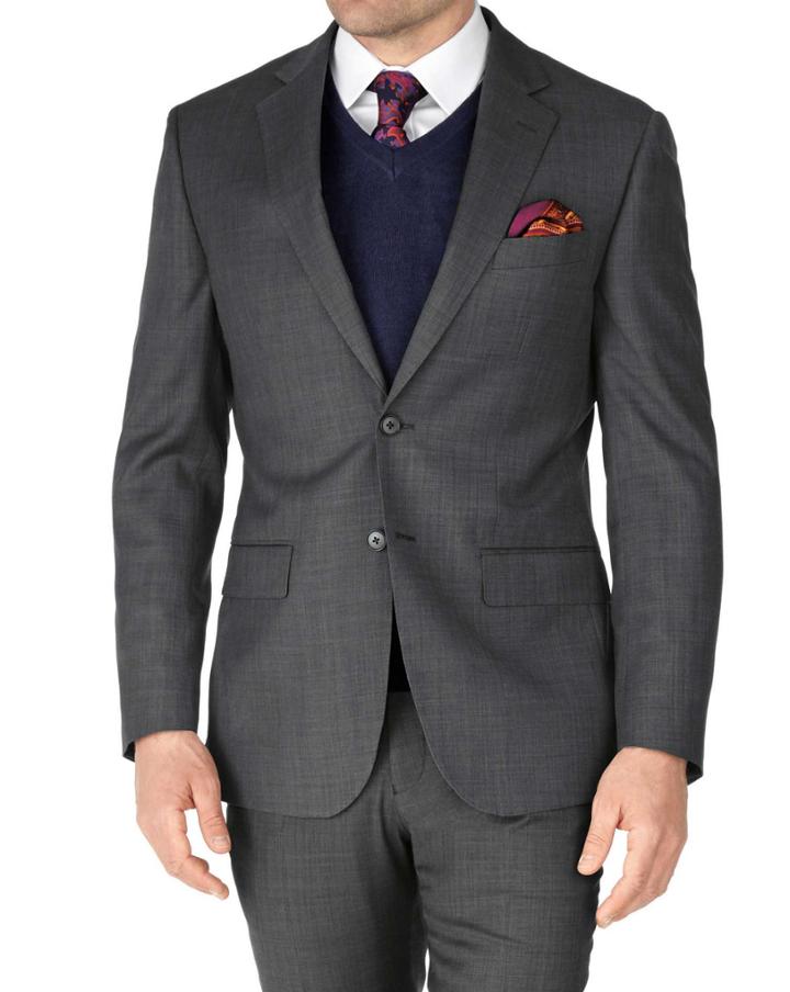 Charles Tyrwhitt Grey Slim Fit Sharkskin Travel Suit Wool Jacket Size 36 By Charles Tyrwhitt