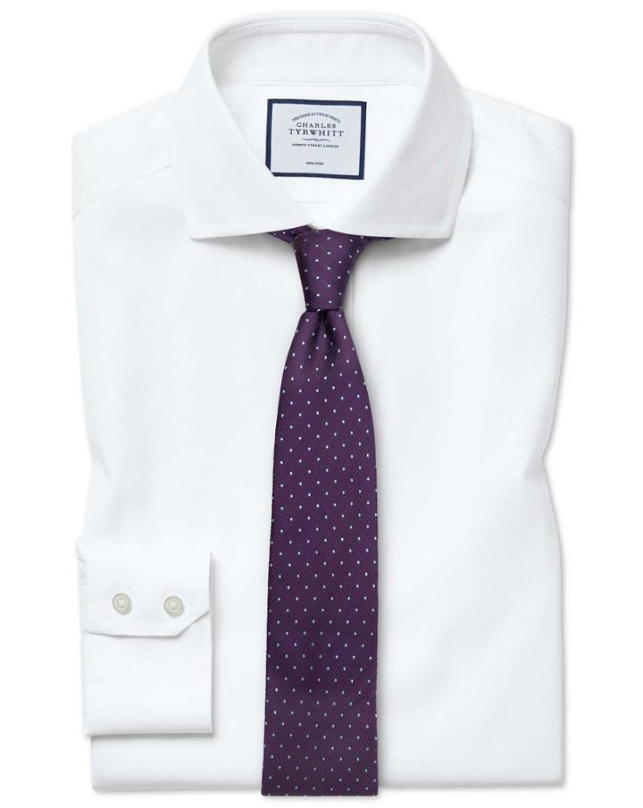  Extra Slim Fit Non-iron White Oxford Stretch Cotton Dress Shirt Single Cuff Size 14.5/33 By Charles Tyrwhitt