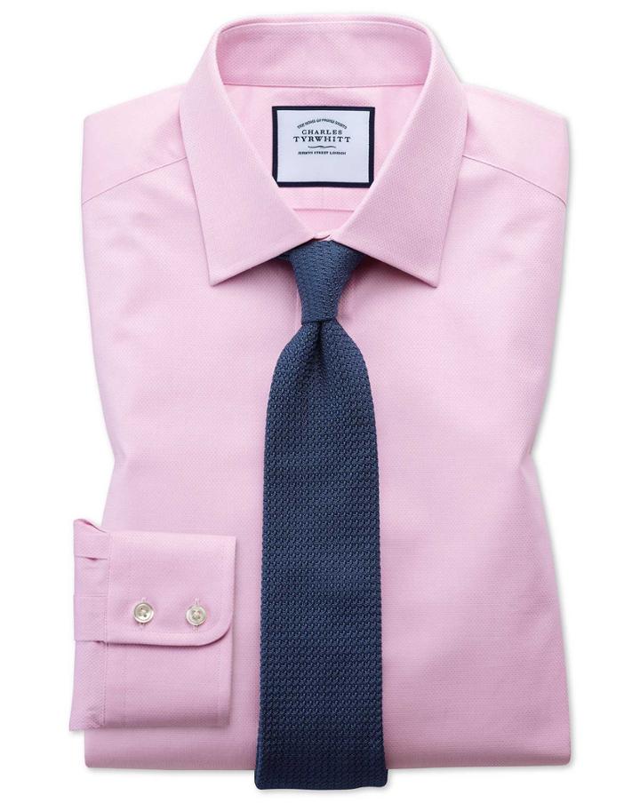  Extra Slim Fit Egyptian Cotton Trellis Weave Pink Dress Shirt Single Cuff Size 15.5/35 By Charles Tyrwhitt