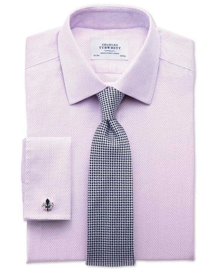  Slim Fit Non-iron Imperial Weave Lilac Cotton Dress Shirt Single Cuff Size 16/36 By Charles Tyrwhitt
