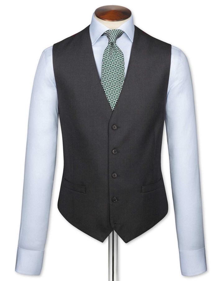Charles Tyrwhitt Charcoal Adjustable Fit Birdseye Travel Suit Wool Vest Size W36 By Charles Tyrwhitt