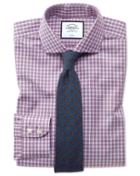  Slim Fit Non-iron Twill Berry Gingham Cotton Dress Shirt French Cuff Size 14.5/33 By Charles Tyrwhitt