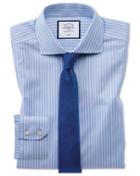  Extra Slim Fit Non-iron Cotton Stretch Oxford Sky Blue And White Stripe Dress Shirt Single Cuff Size 14.5/33 By Charles Tyrwhitt