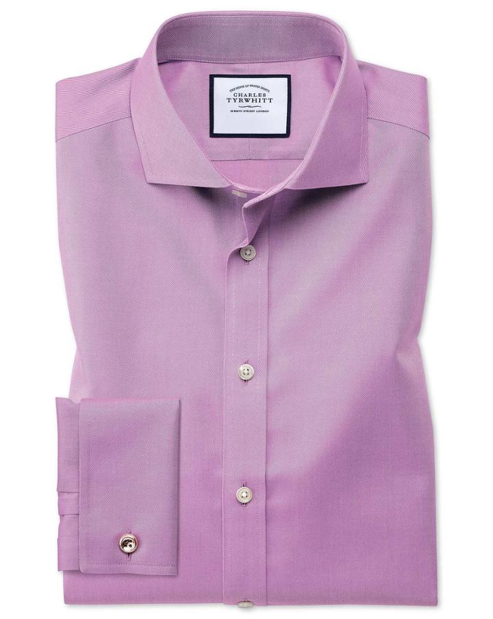 Charles Tyrwhitt Slim Fit Spread Collar Non-iron Twill Violet Cotton Dress Shirt French Cuff Size 14.5/33 By Charles Tyrwhitt