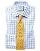  Slim Fit Windowpane Check Sky Blue Cotton Dress Shirt Single Cuff Size 15/33 By Charles Tyrwhitt