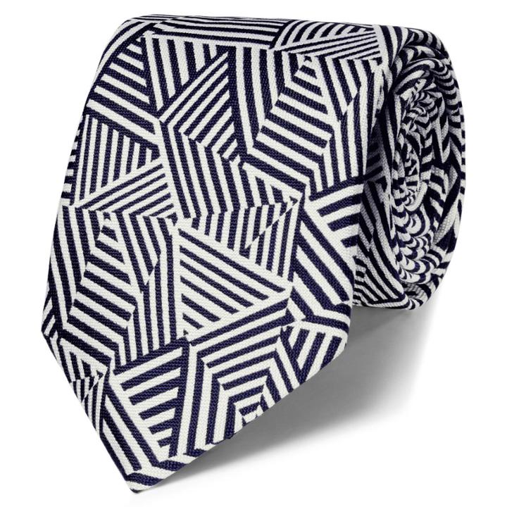 Charles Tyrwhitt Charles Tyrwhitt Luxury Navy And White Abstract Stripe Tie