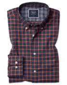  Classic Fit Soft Washed Non-iron Twill Navy And Orange Windowpane Check Cotton Casual Shirt Single Cuff Size Large By Charles Tyrwhitt