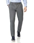  Grey Single Pleat Non-iron Cotton Chino Pants Size W32 L30 By Charles Tyrwhitt