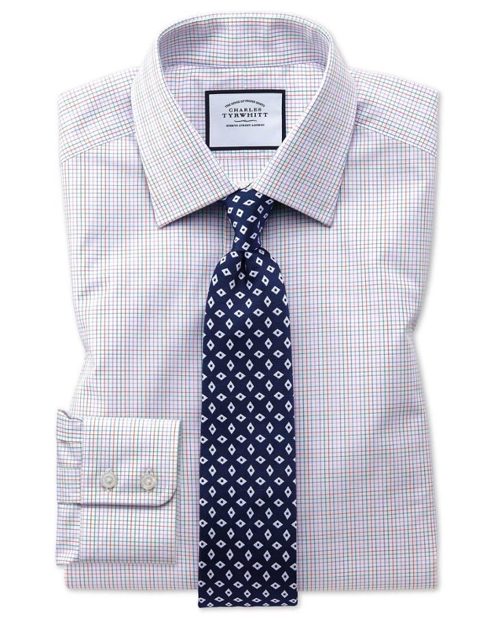  Slim Fit Pink Multi Check Egyptian Cotton Dress Shirt French Cuff Size 15/34 By Charles Tyrwhitt