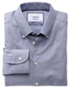  Slim Fit Button-down Collar Business Casual Blue Cotton/wool Dress Shirt Single Cuff Size 14.5/33 By Charles Tyrwhitt