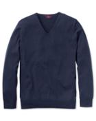  Navy Extrafine Merino Seamless V-neck Merino Wool Sweater Size Large By Charles Tyrwhitt