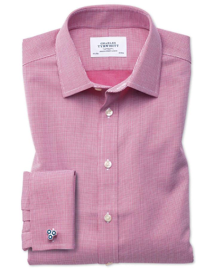 Charles Tyrwhitt Slim Fit Non-iron Square Weave Magenta Cotton Dress Casual Shirt French Cuff Size 14.5/33 By Charles Tyrwhitt