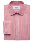 Charles Tyrwhitt Charles Tyrwhitt Classic Fit Non-iron Bengal Stripe Red Cotton Dress Shirt Size 15/33