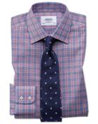 Charles Tyrwhitt Slim Fit Non-iron Prince Of Wales Berry And Navy Blue Cotton Dress Casual Shirt French Cuff Size 14.5/33 By Charles Tyrwhitt