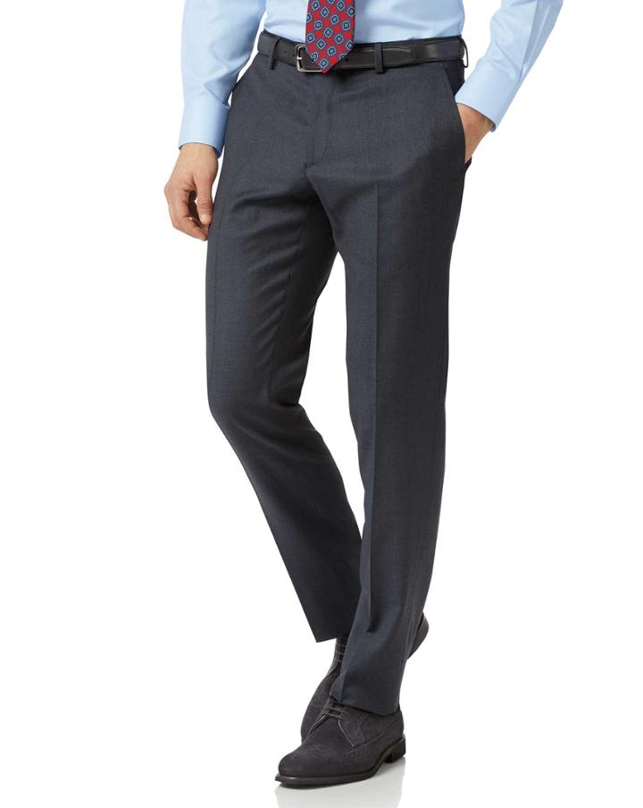  Steel Blue Slim Fit Twill Business Suit Wool Pants Size W32 L30 By Charles Tyrwhitt