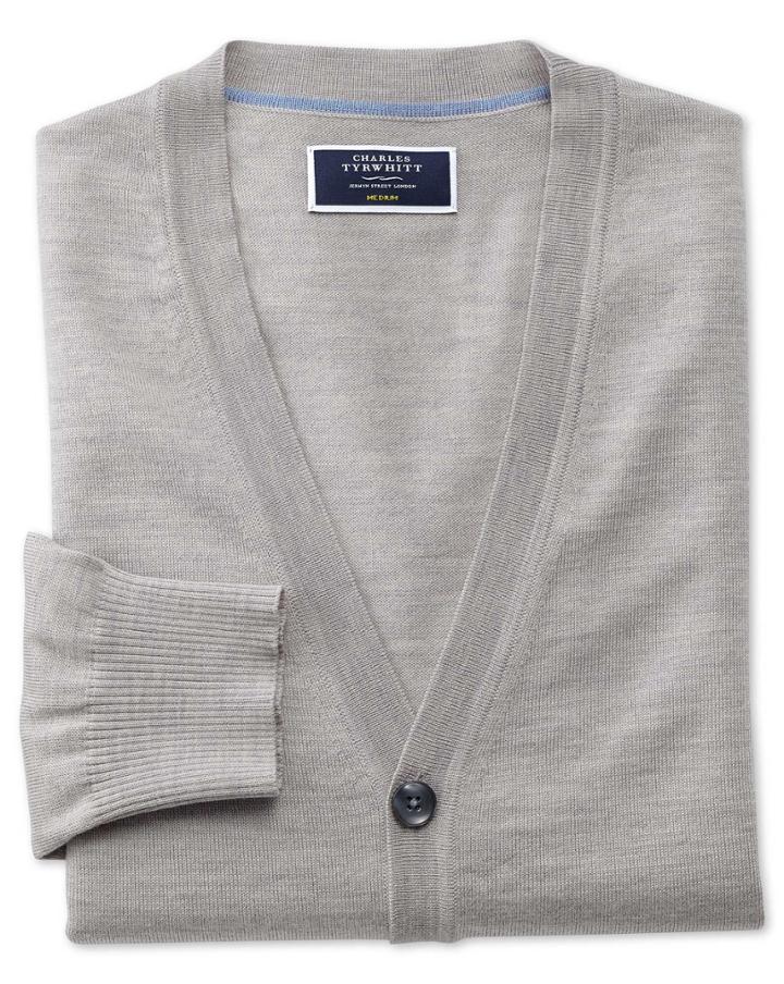 Charles Tyrwhitt Silver Merino Wool Cardigan Size Large By Charles Tyrwhitt