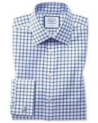  Classic Fit Non-iron Twill Grid Check Royal Blue Cotton Dress Shirt French Cuff Size 15/33 By Charles Tyrwhitt