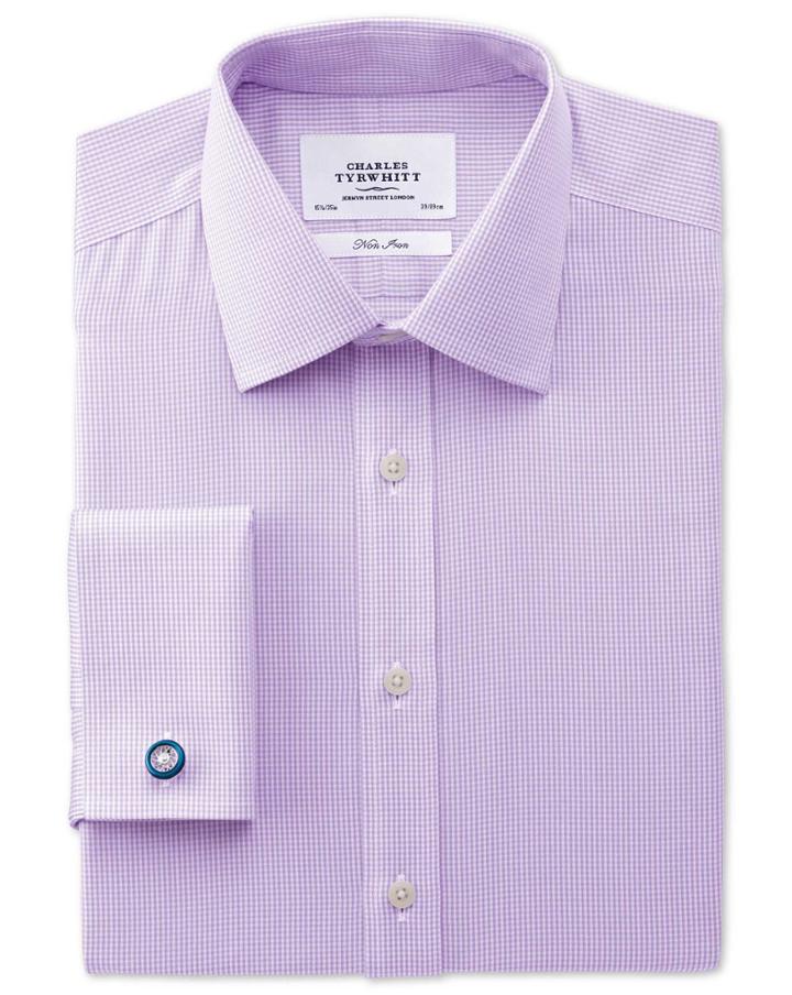 Charles Tyrwhitt Charles Tyrwhitt Extra Slim Fit Non-iron Puppytooth Lilac Cotton Dress Shirt Size 14.5/32