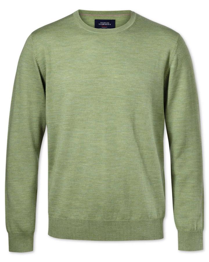 Charles Tyrwhitt Charles Tyrwhitt Light Green Merino Crew Neck Wool Sweater Size Large