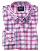Charles Tyrwhitt Classic Fit Poplin Pink Multi Gingham Cotton Casual Shirt Single Cuff Size Medium By Charles Tyrwhitt
