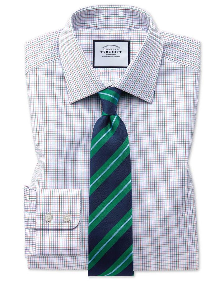  Classic Fit Pink Multi Check Egyptian Cotton Dress Shirt French Cuff Size 16/35 By Charles Tyrwhitt