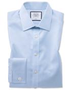  Slim Fit Non-iron Sky Blue Puppytooth Cotton Dress Shirt French Cuff Size 14.5/33 By Charles Tyrwhitt
