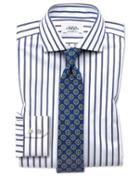 Charles Tyrwhitt Extra Slim Fit Spread Collar Non-iron Bengal Wide Stripe White And Blue Cotton Dress Casual Shirt French Cuff Size 14.5/32 By Charles Tyrwhitt