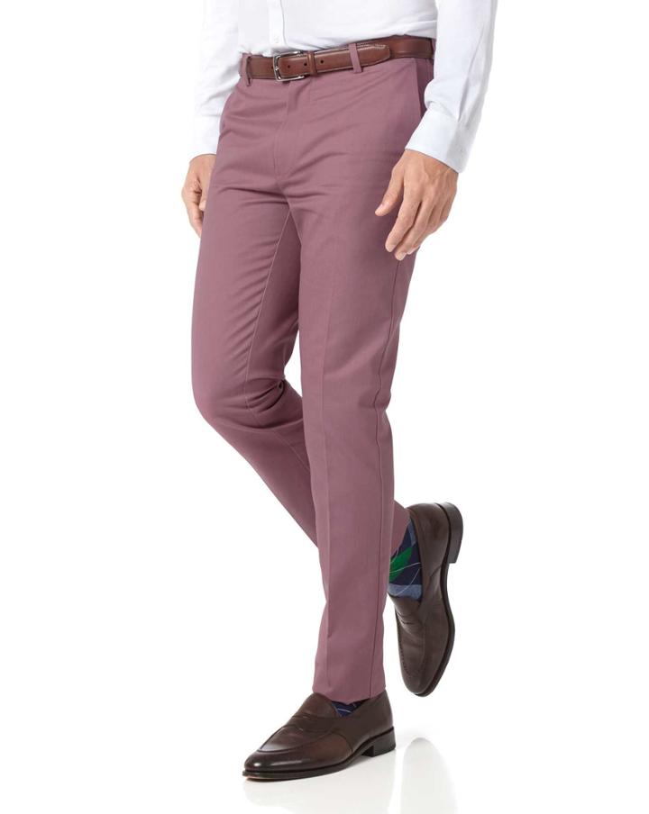 Charles Tyrwhitt Light Pink Extra Slim Fit Flat Front Non-iron Cotton Chino Pants Size W30 L30 By Charles Tyrwhitt