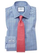 Charles Tyrwhitt Classic Fit Non-iron Gingham Mid Blue Cotton Dress Shirt Single Cuff Size 15.5/33 By Charles Tyrwhitt