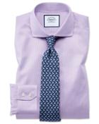  Extra Slim Fit Non-iron Lilac Puppytooth Cotton Dress Shirt French Cuff Size 14.5/33 By Charles Tyrwhitt