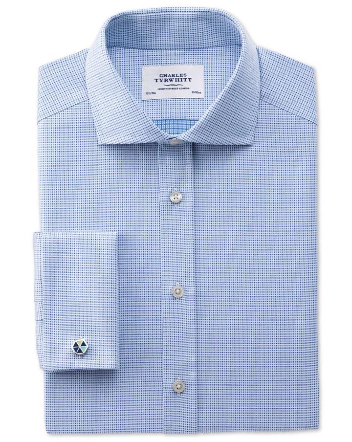 Charles Tyrwhitt Slim Fit Spread Collar Egyptian Cotton Textured Blue Dress Shirt Single Cuff Size 16/38 By Charles Tyrwhitt