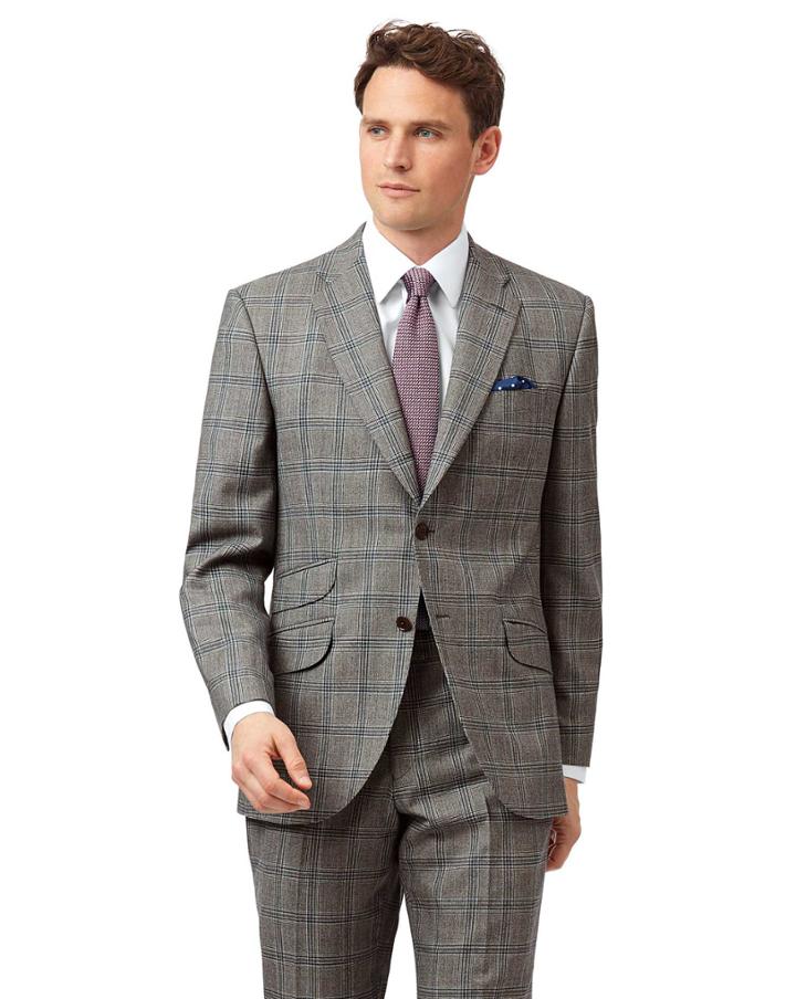  Grey Prince Of Wales Classic Fit British Luxury Suit Wool Jacket Size 42 By Charles Tyrwhitt