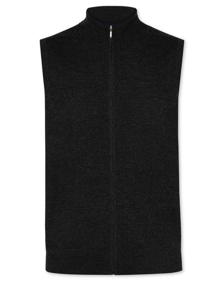  Dark Charcoal Merino Zip Through Gilet Size Large By Charles Tyrwhitt