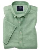  Classic Fit Green Cotton Linen Twill Short Sleeve Cotton/linen Casual Shirt Single Cuff Size Large By Charles Tyrwhitt