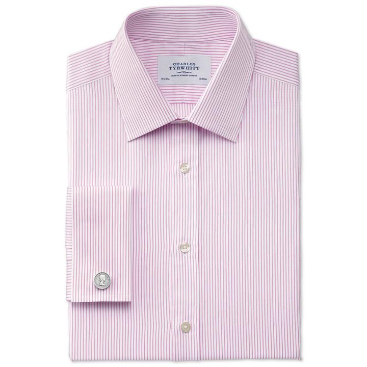 Charles Tyrwhitt Charles Tyrwhitt Extra Slim Fit Bedford Raised Stripe Pink Cotton Dress Shirt Size 15.5/36