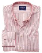 Charles Tyrwhitt Extra Slim Fit Button-down Non-iron Oxford Bengal Stripe Rust Cotton Casual Shirt Single Cuff Size Large By Charles Tyrwhitt