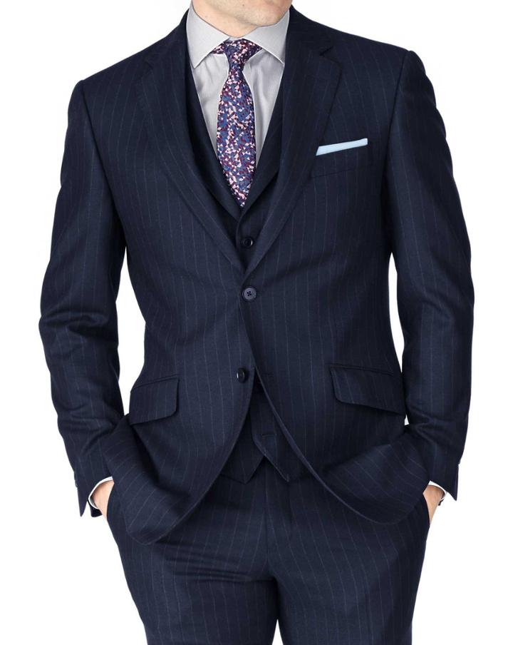 Charles Tyrwhitt Navy Stripe Slim Fit Saxony Business Suit Wool Jacket Size 36 By Charles Tyrwhitt